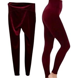 SPANX Velvet Rich Burgundy Leggings, Size Large